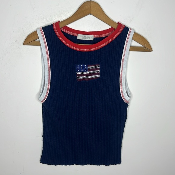 Ragabond Studio x Free People Farrah Flag Ribbed Tank Navy Blue Ringer Crop Top - Picture 5 of 14